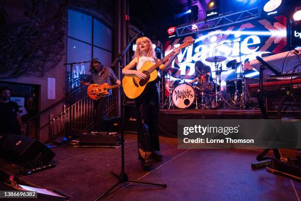 Maisie Peters performs at the British Music Embassy at Cedar Street Courtyard during the 2022 SXSW Conference and Festivals on March 19, 2022 in...