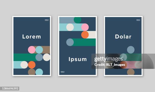 poster set design template with abstract geometric graphics — ipsumco series - three objects stock illustrations