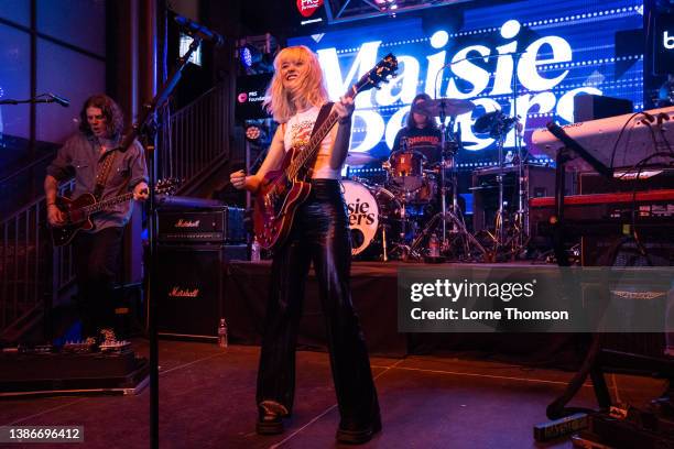Maisie Peters performs at the British Music Embassy at Cedar Street Courtyard during the 2022 SXSW Conference and Festivals on March 19, 2022 in...