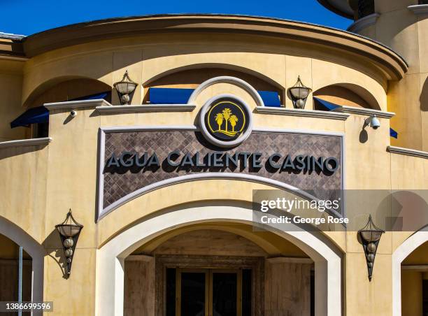 The entrance to the Aqua Caliente Casino, located in downtown, is viewed on March 7, 2022 in Palm Springs, California. Palm Springs is a city of...