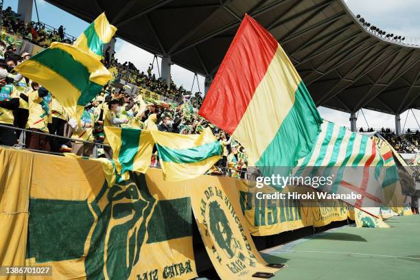 Fns of JEF United Chiba cheer prior to the J.LEAGUE Meiji Yasuda J2 5th Sec. Match between JEF United Chiba and Thespakusatsu Gunma at Fukuda Denshi...