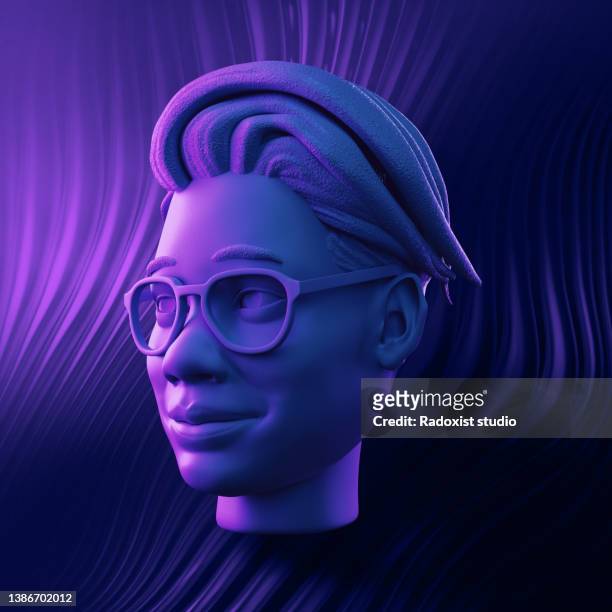 futuristic  abstract portrait cgi 3d - cyberpunk style - 3 d glasses stock-fotos und bilder