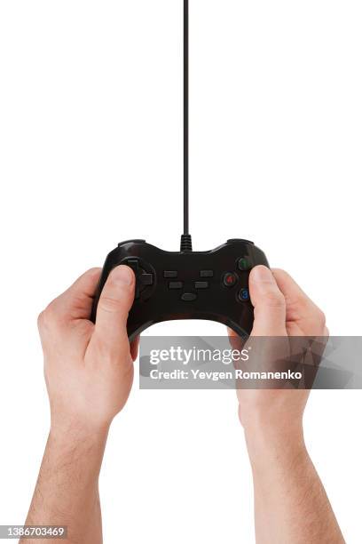 man using gamepad isolated on white background - joystick stock pictures, royalty-free photos & images