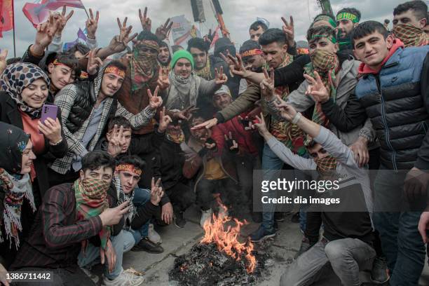 People celebrate Nowruz on March 20, 2022 in Istanbul, Turkey.