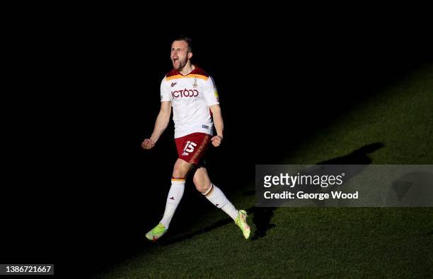 Charles Vernam of Bradford City celebrates after scoring their side's first goal during the Sky Bet League Two match between Bradford City and Port...