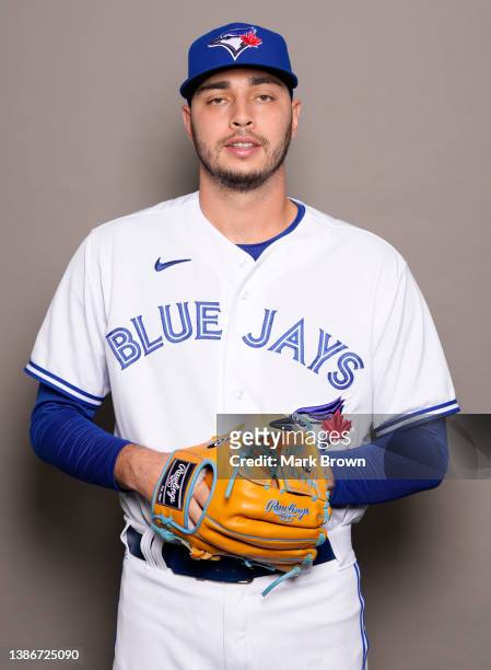 Tayler Saucedo of the Toronto Blue Jays poses for a portrait during Photo Day at TD Ballpark on March 19, 2022 in Dunedin, Florida.