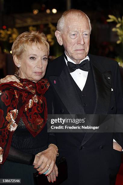 Actor Max von Sydow and Catherine Brelet attend the "Extremely Loud And Incredibly Close" Premiere during day two of the 62nd Berlin International...