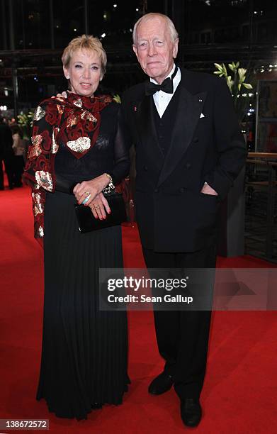 Actor Max von Sydow and Catherine Brelet attend the "Extremely Loud And Incredibly Close" Premiere during day two of the 62nd Berlin International...