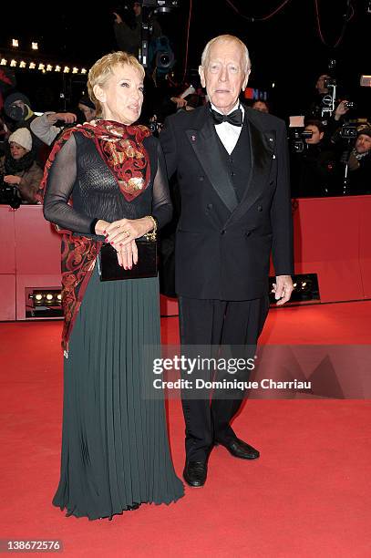 Actor Max von Sydow and Catherine Brelet attend the "Extremely Loud And Incredibly Close" Premiere during day two of the 62nd Berlin International...