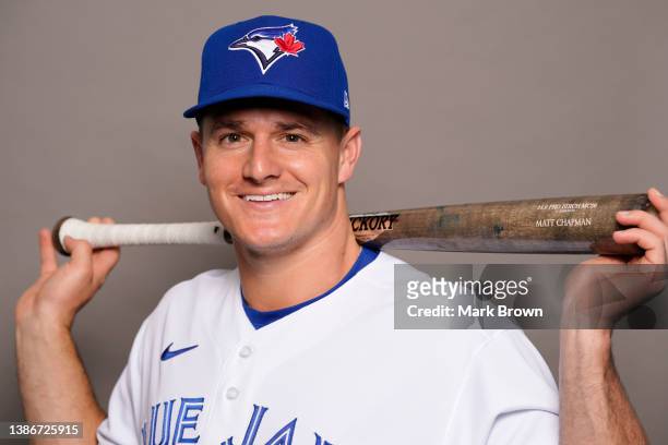Matt Chapman of the Toronto Blue Jays poses for a portrait during Photo Day at TD Ballpark on March 19, 2022 in Dunedin, Florida.