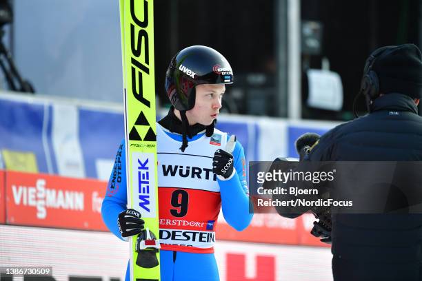 Arttu Aigro of Estonia competes during the Individual HS235 at the FIS World Cup Ski Flying Men Oberstdorf at on March 20, 2022 in Oberstdorf,...