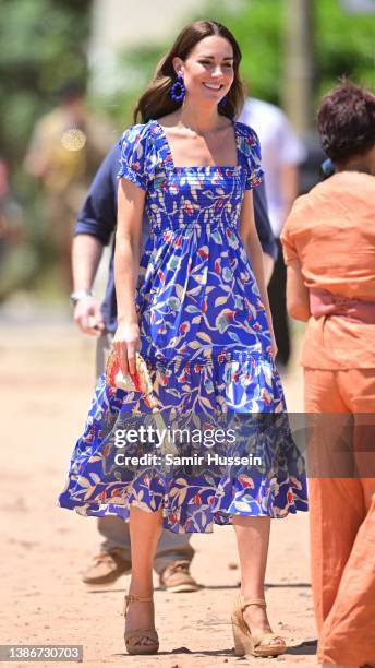 Catherine, Duchess of Cambridge arrives in a small village on the coast which is considered to be the cultural centre of the Garifuna community in...