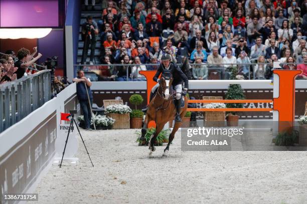 French rider Kevin Staut is competing in the Grand Prix Hermès 1.60m - Table A with Jump-Off CSI 5* at the Grand Palais Ephemere on March 20, 2022 in...