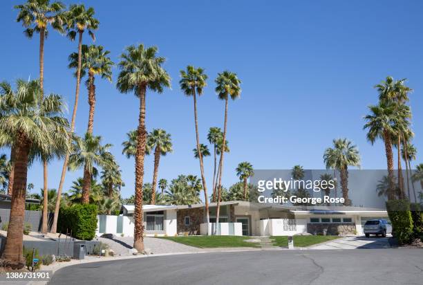 Mid-century modern home in the historic Las Palmas neighborhood is viewed on March 7, 2022 in Palm Springs, California. Palm Springs, a city of...