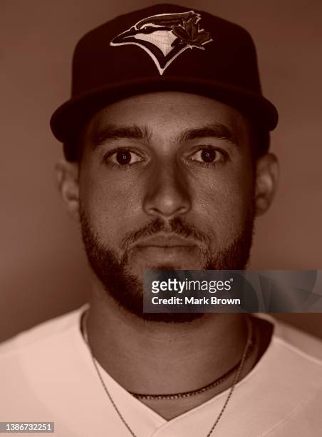 George Springer of the Toronto Blue Jays poses for a portrait during Photo Day at TD Ballpark on March 19, 2022 in Dunedin, Florida.