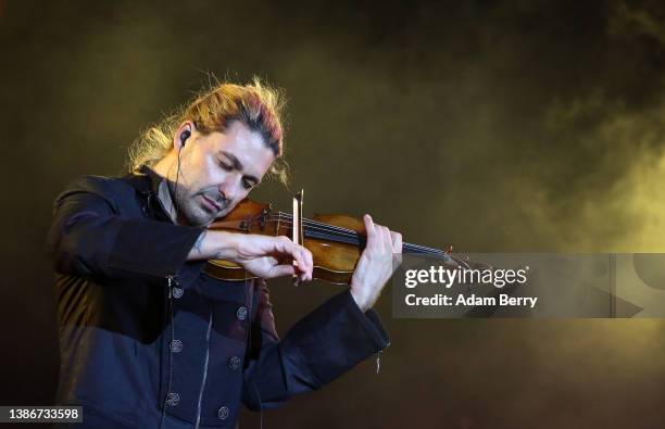 David Garrett performs at the musical peace rally Sound of Peace at the Brandenburg Gate on March 20, 2022 in Berlin, Germany. The televised event...