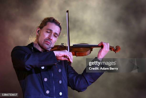 David Garrett performs at the musical peace rally Sound of Peace at the Brandenburg Gate on March 20, 2022 in Berlin, Germany. The televised event...