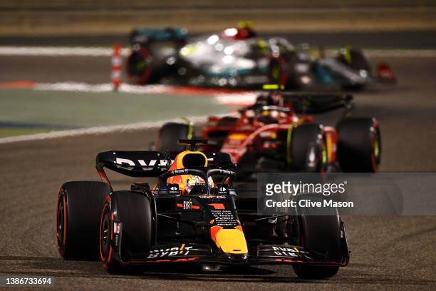 Max Verstappen of the Netherlands driving the Oracle Red Bull Racing RB18 on track during the F1 Grand Prix of Bahrain at Bahrain International...