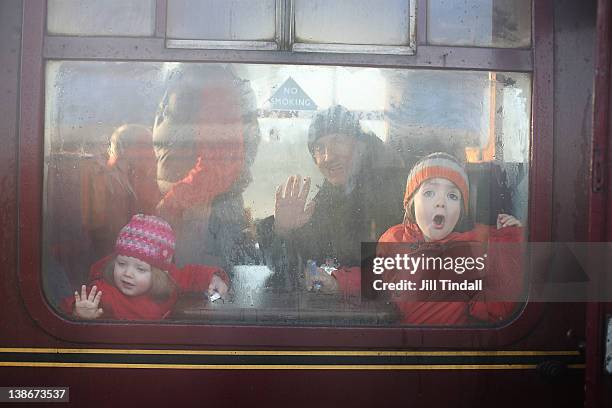 excitement on vintage train - child waving stock pictures, royalty-free photos & images