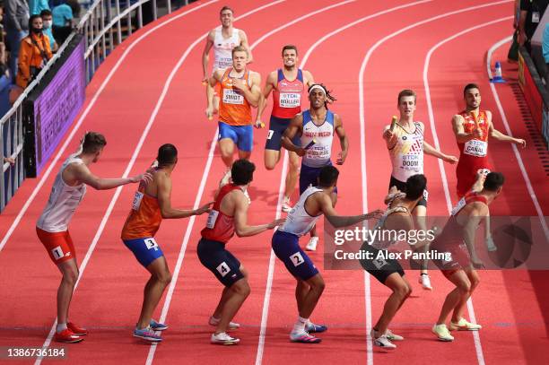 General view during the Men's 4X400 Metres relay during Day Three of the World Athletics Indoor Championships at Belgrade Arena on March 20, 2022 in...