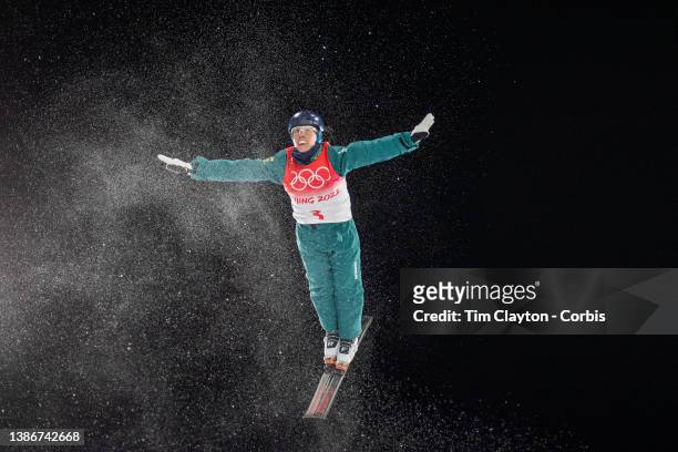February 07: Laura Peel of Australia in action during a Freestyle Skiing Aerials practice session at Genting Snow Park during the Winter Olympic...
