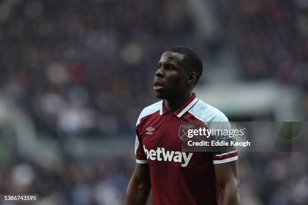 Kurt Zouma of West Ham United during the Premier League match between Tottenham Hotspur and West Ham United at Tottenham Hotspur Stadium on March 20,...