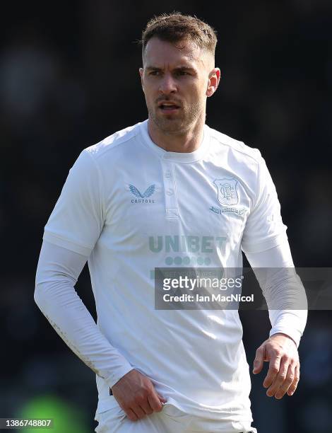 Aaron Ramsay of Rangers looks on during the Cinch Scottish Premiership match between Dundee FC and Rangers FC at Dens Park Stadium on March 20, 2022...