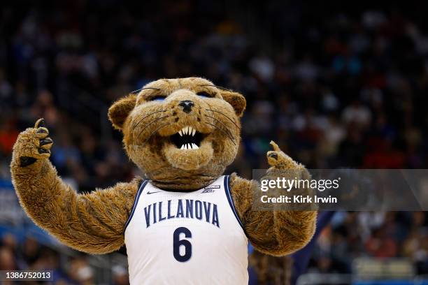 The Villanova Wildcats mascot performs for the crowd in the second half of the game against the Ohio State Buckeyes during the second round of the...