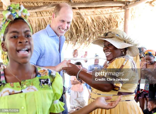 Prince William, Duke of Cambridge dances during a traditional Garifuna festival on the second day of a Platinum Jubilee Royal Tour of the Caribbean...