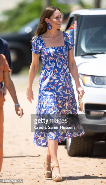 Catherine, Duchess of Cambridge visits Hopkins with Prince William, Duke of Cambridge on March 20, 2022 in Hopkins, Belize. Hopkins is a small...