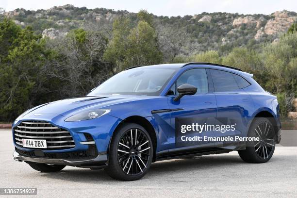 Close-up of the new Aston Martin SUV, the "DBX-707", which is currently on show on March 20, 2022 in Porto Cervo, Italy.With the opening of the Hotel...