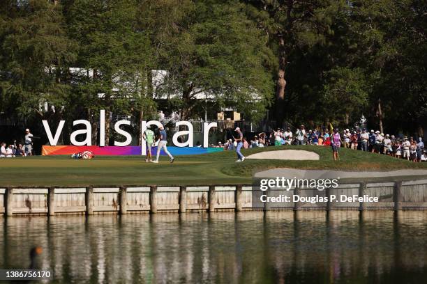 Justin Thomas of the United States reacts on the 13th green during the final round of the Valspar Championship on the Copperhead Course at Innisbrook...