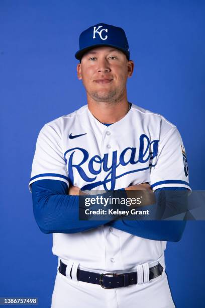 JaCoby Jones of the Kansas City Royals poses during Photo Day at Surprise Stadium on March 20, 2022 in Surprise, Arizona.