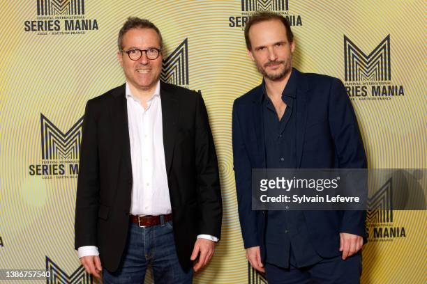 Thomas Lilti and Martin Hirsch attends the photocall for a conference as he attends the Series Mania Festival - Day 3 on March 20, 2022 in Lille,...
