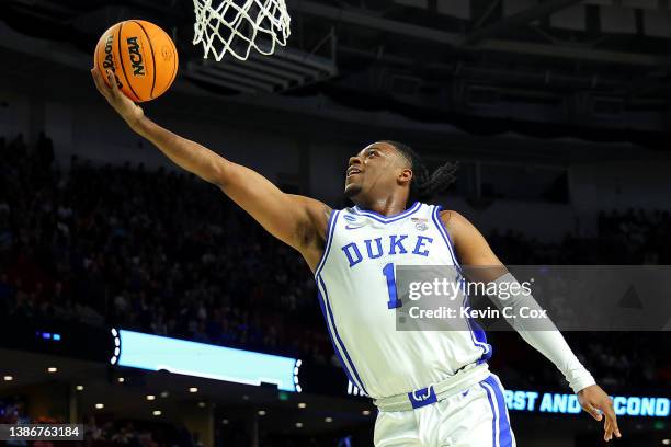 Trevor Keels of the Duke Blue Devils shoots against the Michigan State Spartans in the first half during the second round of the 2022 NCAA Men's...