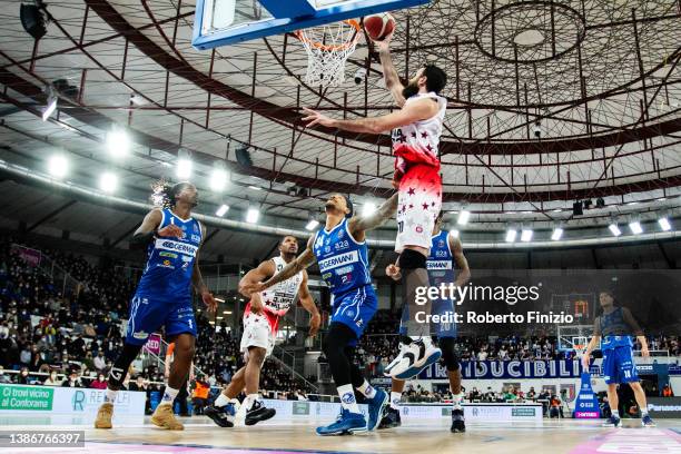 David Moss of Germani Brescia and Luigi Datome of AX Armani Exchange Milan in action during the LBA Lega Basket A Regular Season Round 23 match...