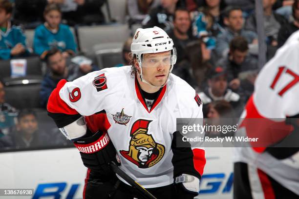 Shot of Milan Michalek of the Ottawa Senators at the HP Pavilion on January 19, 2012 in San Jose, California. The Senators defeated the Sharks 4-1.