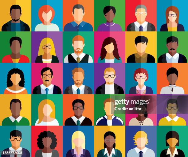 ilustraciones, imágenes clip art, dibujos animados e iconos de stock de ilustración vectorial de iconos de personas multicolores. - tanta