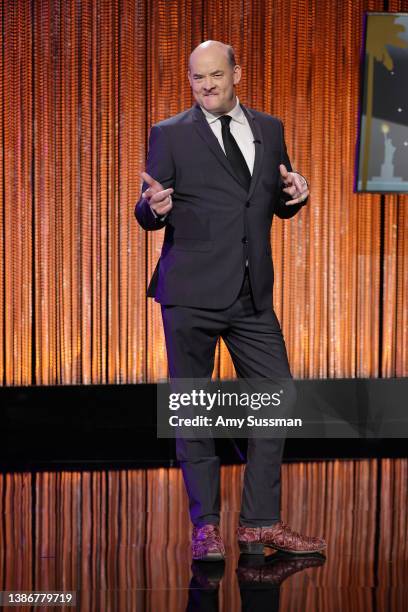 Actor David Koechner onstage at the 2022 Writers Guild Awards virtual ceremony hosted by the Writers Guilds of America, East and West on Sunday,...