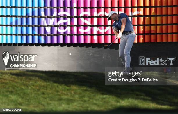 Sam Burns of the United States plays his shot from the 18th tee during the final round of the Valspar Championship on the Copperhead Course at...