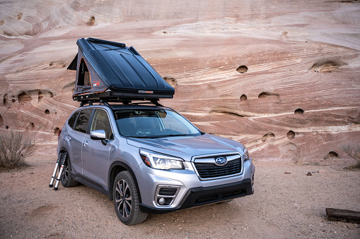 Subaru With Roof Top Tent In Southern Utah