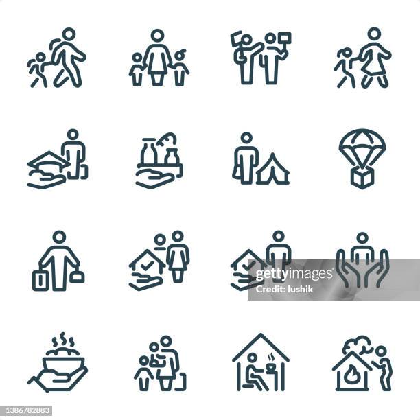 refugee - pixel perfect unicolor line icons - refugee icon stock illustrations