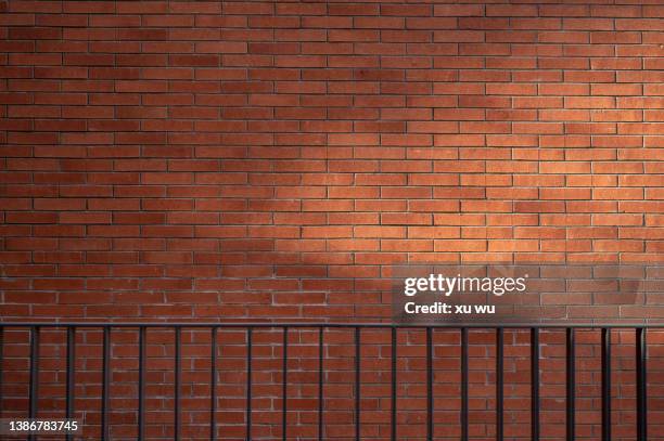 stair railing projection - brick red stock pictures, royalty-free photos & images