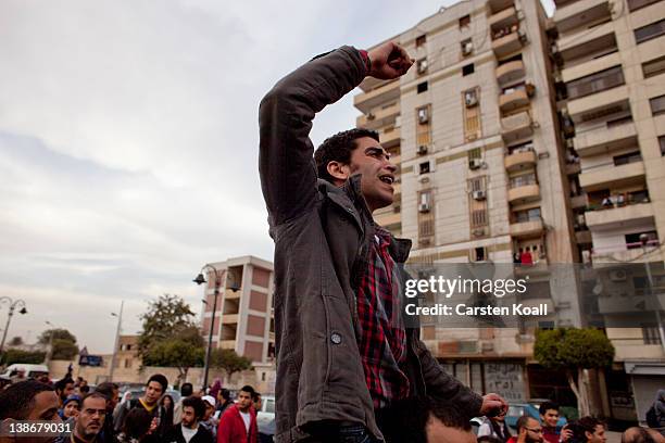 Protester shout slogans during a demonstration against the military rulers of the country on February 10, 2012 in Cairo, Egypt. Egyptian people await...