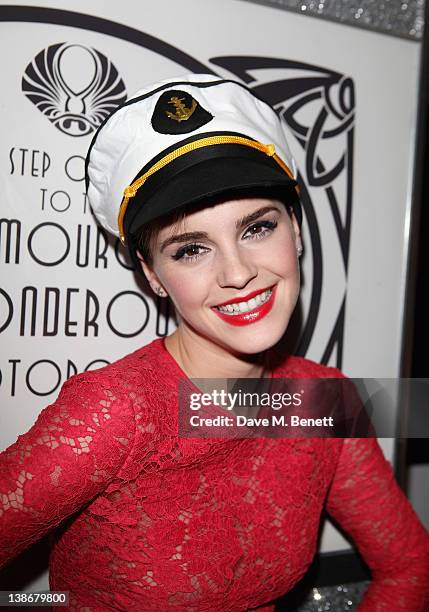 Emma Watson attends the Lancome and Emma Watson Pre-BAFTA party at the 'Roses By...' exhibition at The Savoy Hotel on February 10, 2012 in London,...