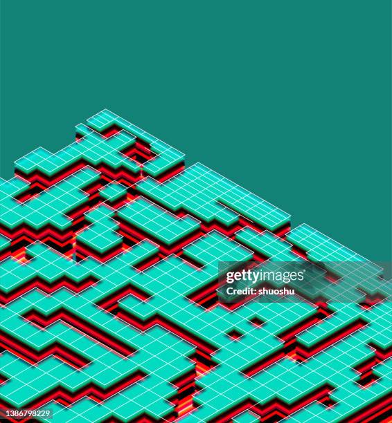 abstract color gradient 3d cube maze pattern poster background - 3d cube box stock illustrations