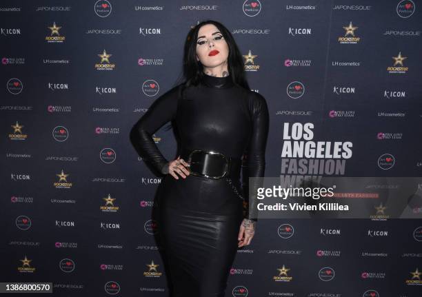 Kat Von D attends Los Angeles Fashion Week Powered By Art Hearts Fashion Fall/Winter 2022 on March 20, 2022 in Los Angeles, California.