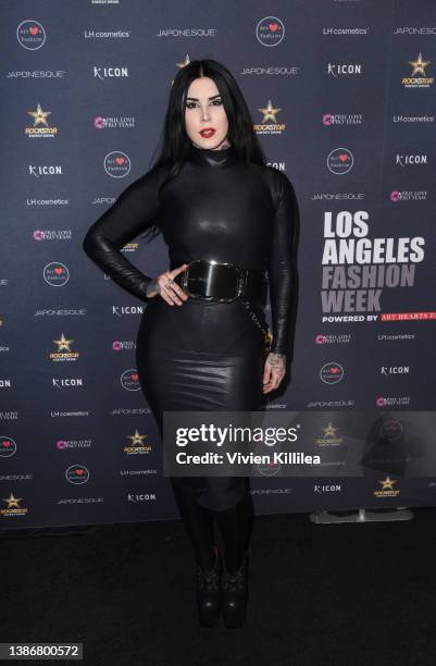 Kat Von D attends Los Angeles Fashion Week Powered By Art Hearts Fashion Fall/Winter 2022 on March 20, 2022 in Los Angeles, California.