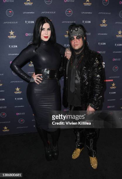 Kat Von D and Kevin Llewellyn attend Los Angeles Fashion Week Powered By Art Hearts Fashion Fall/Winter 2022 on March 20, 2022 in Los Angeles,...
