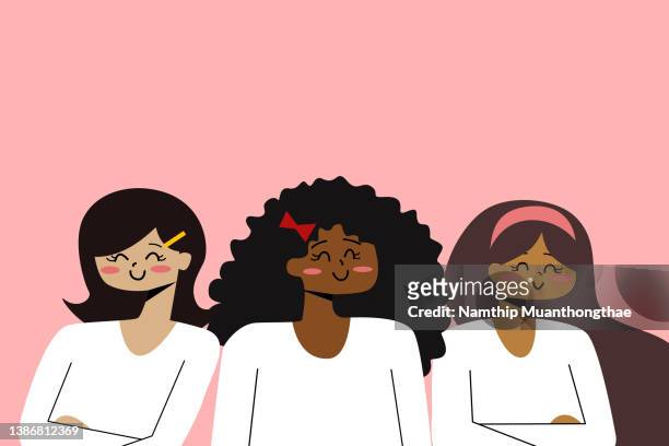 bame illustration concept shows beautiful women who has the difference of ethnicity smiling happily that shows the diversity people in the world in cartoon style. - personal appearance stock pictures, royalty-free photos & images